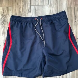 Speedo Men’s Swim Shorts Stripes Drawstring Waist Logo Details Blue Red Size XXL